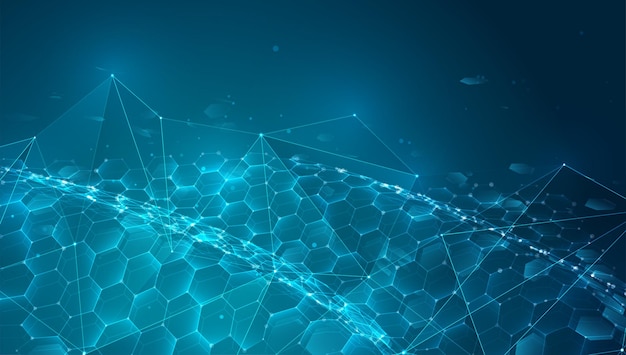 Abstract vector background with hexagons. landscape of the virtual world. 3d design