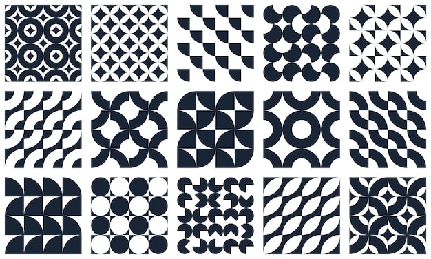 abstract vector geometric seamless patterns set black and white simple geometric elements repeat tiles wallpapers or website backgrounds design background in retro style