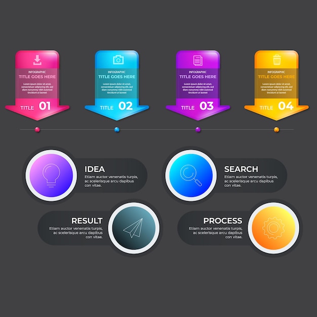 Abstract vector gradient minimalistic infographic template composed of 5 rounded squares