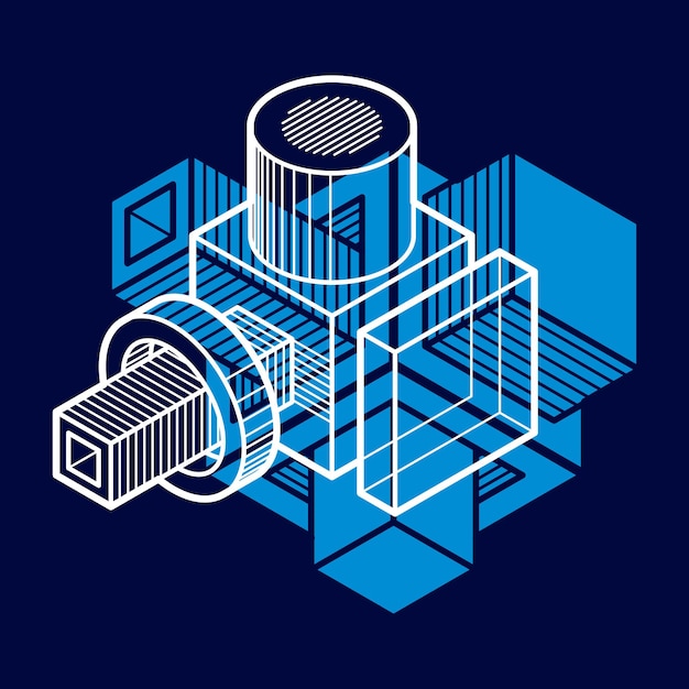 Abstract vector isometric dimensional shape made using geometric figures.