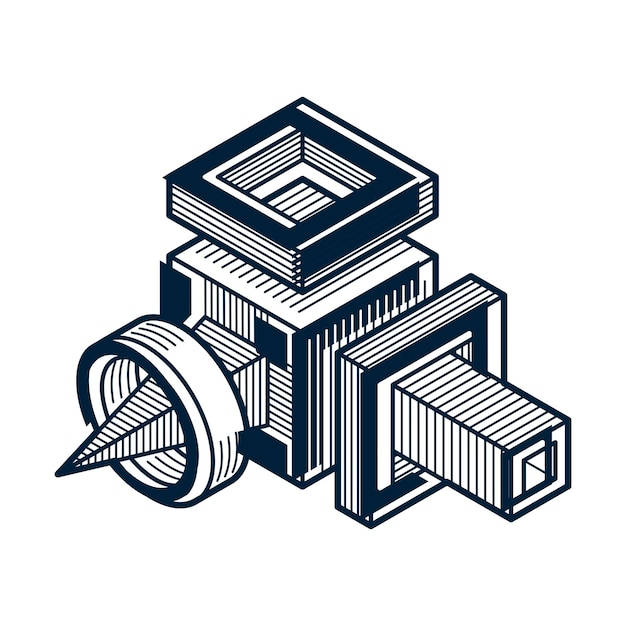 Abstract vector isometric dimensional shape made using geometric figures.