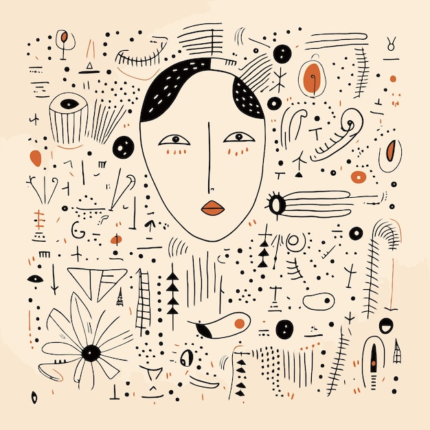 Abstract vector pattern with human faces and playful shape