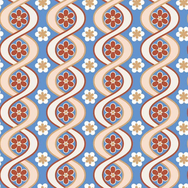 Abstract Vertical Wavy Stripes Flowers Retro Vector Pattern Complex Geometric Shapes Trendy Fashion