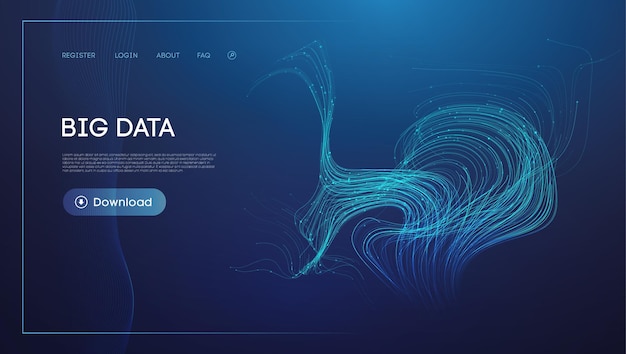 Abstract vibrant data flow concept on dark blue background