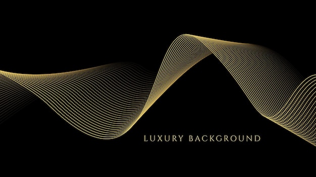 Abstract wave lines luxury shiny gold color on black background Futuristic flow of shining gold line waves Suitable for banners posters covers brochures flyers websites