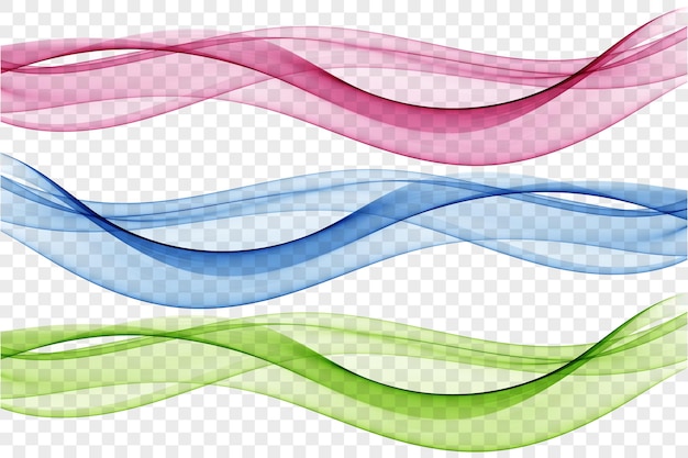Abstract wave on a transparent background Blue green and pink wave set