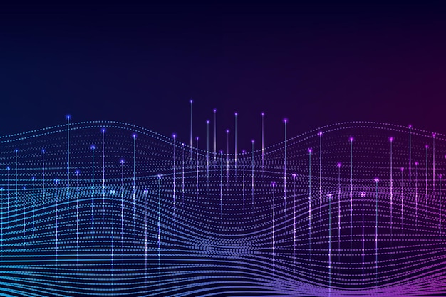 Abstract wave with moving dots and lines Flow of particles Cyber technology 3d rendering