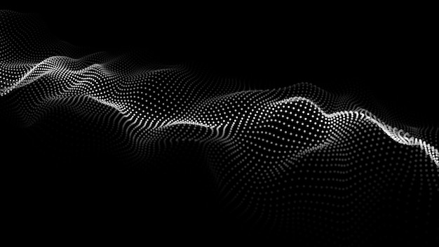 abstract wave with moving dots flow of particles vector cyber technology illustration
