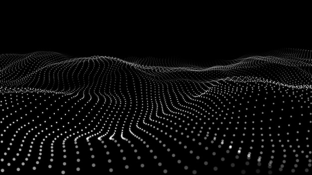 Abstract wave with moving dots Flow of particles Vector cyber technology illustration