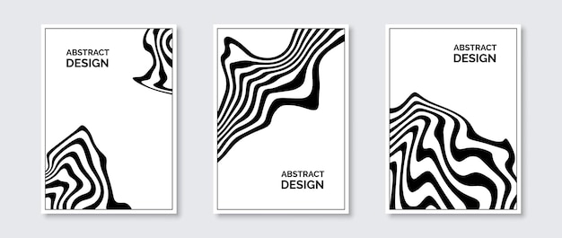Abstract wavy lines posters set Fluid undulate shapes banner pack Black and white universal curved