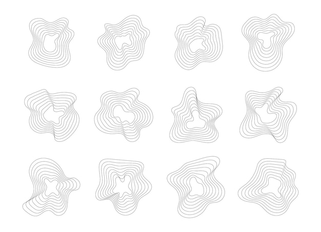 abstract wavy topography line pattern texture shapes vector illustrations set