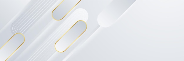 Abstract white and gold lines banner background Abstract geometric shape white gold background with light and shadow 3D layered for presentation design Vector design pattern background template
