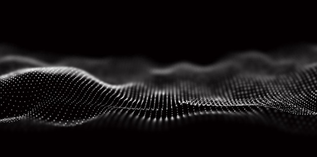 Abstract white particle background Flow wave with dot landscape Digital data structure Future mesh or sound grid Pattern point visualization Technology vector illustration