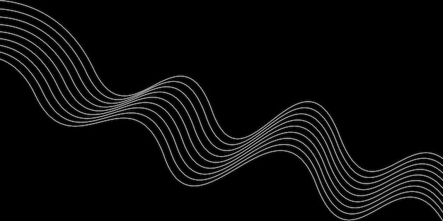 Abstract white wave lines on black background Modern flowing wavy lines