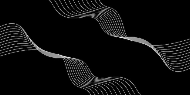 Abstract white wave lines on black background Modern flowing wavy lines