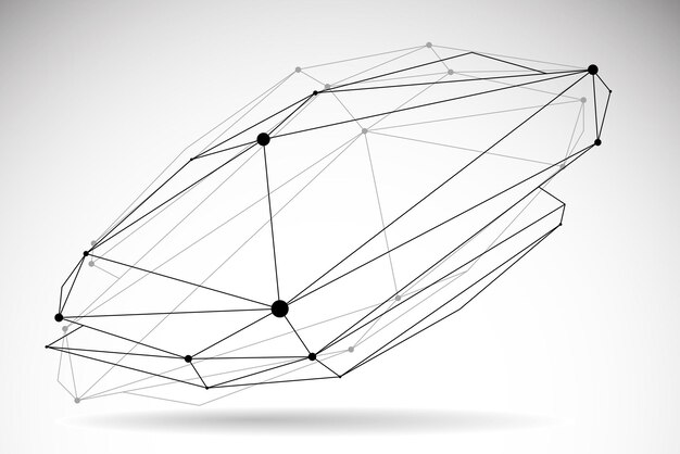 Abstrakt 3D mesh form vektor illustration, punkter forbundet med linjer teknologi polygonal objekt isoleret på hvid baggrund, dynamisk tech og videnskab gitter.