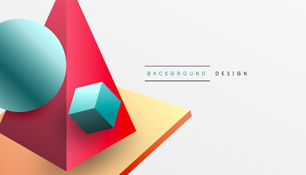 Abstrakt design med isometriske terninger, pyramider, kvadrater og kugler i et levende 3D-layout. Moderne og dynamisk – perfekt til teknisk design eller futuristiske temaer.