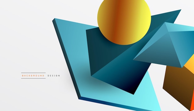 Abstrakt design med isometriske terninger, pyramider, kvadrater og kugler i et levende 3D-layout. Moderne og dynamisk – perfekt til teknisk design eller futuristiske temaer.