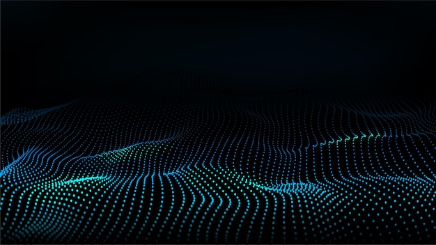 Abstrakt farvebølgeprikker på sort baggrund 3d Big data Netværksforbindelse Teknologi baggrund