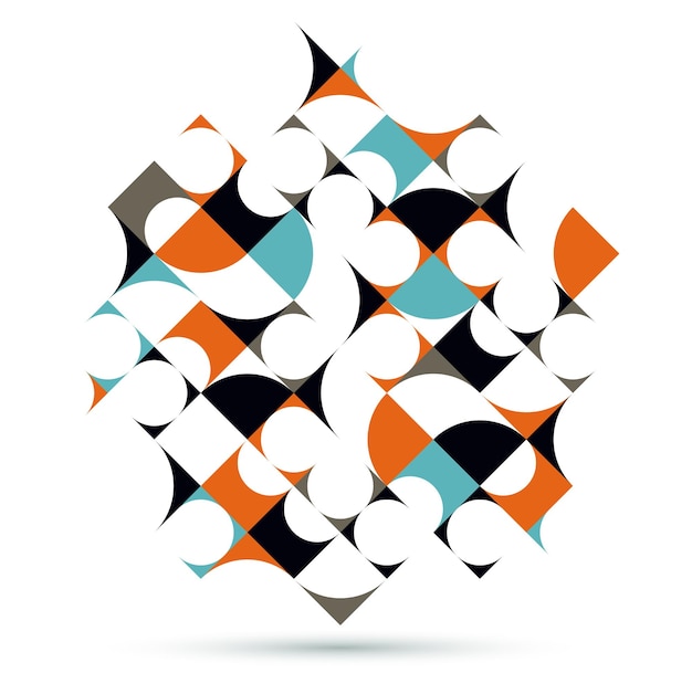 Abstrakt geometrisk design vektor mønstersammensætning, farverig 70'er retro stil skabelon kunst isoleret over hvid, kreativ elegant baggrund.