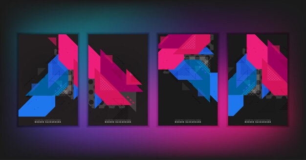 Abstrakt geometrisk komposition skaber en moderne baggrund med dekorative trekanter og mønstre. Vektorillustrationssæt.