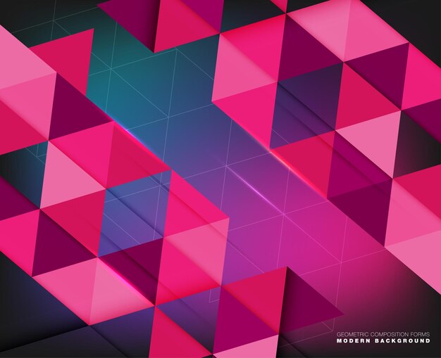 Abstrakt geometrisk sammansättning skapar modern bakgrund med dekorativa trianglar och mönster, vektorillustration