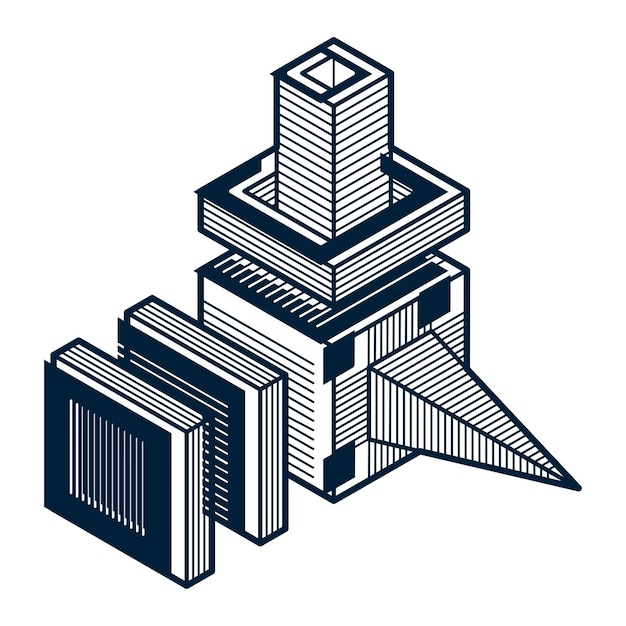 Abstrakt ingeniørform, polygonal 3D-vektorfigur.