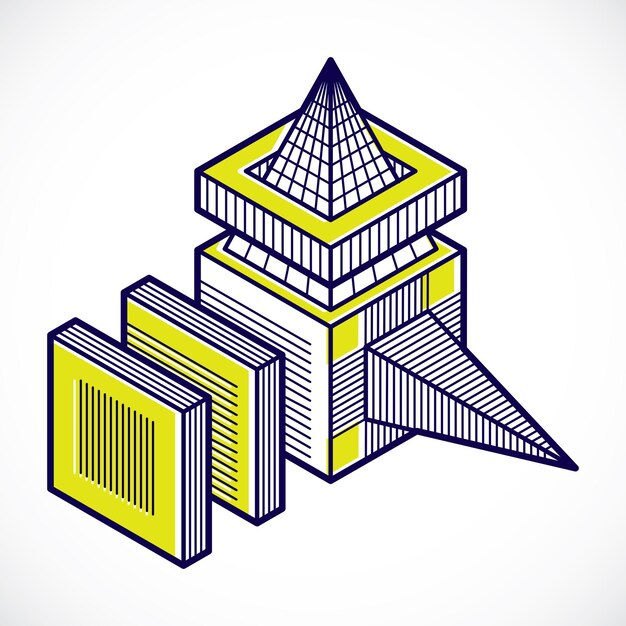 Abstrakt ingeniørform, polygonal 3D-vektorfigur.