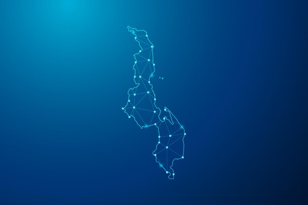 Abstrakt mash linje og punkt med kort over Malawi polygonal netværkslinjevektor.