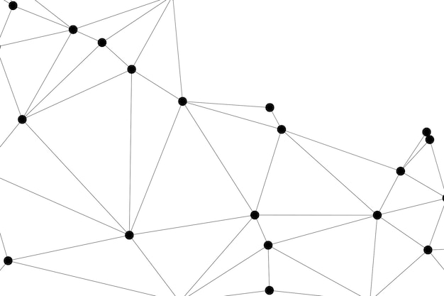 Abstrakt polygonalt mesh med sorte knudepunkter og tynde linjer, der skaber et minimalistisk geometrisk netværksmønster