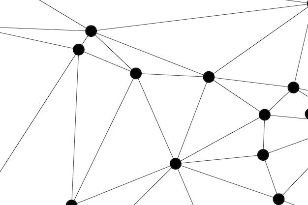 Abstrakt polygonalt mesh med sorte knudepunkter og tynde linjer, der skaber et minimalistisk geometrisk netværksmønster