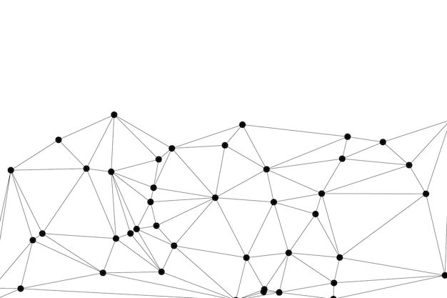 Abstrakt polygonalt mesh med sorte knudepunkter og tynde linjer, der skaber et minimalistisk geometrisk netværksmønster