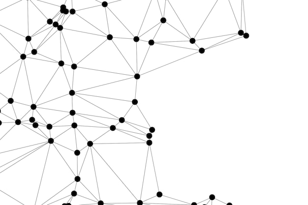 Abstrakt polygonalt nät med svarta noder och tunna linjer som skapar ett minimalistiskt geometriskt nätverksmönster