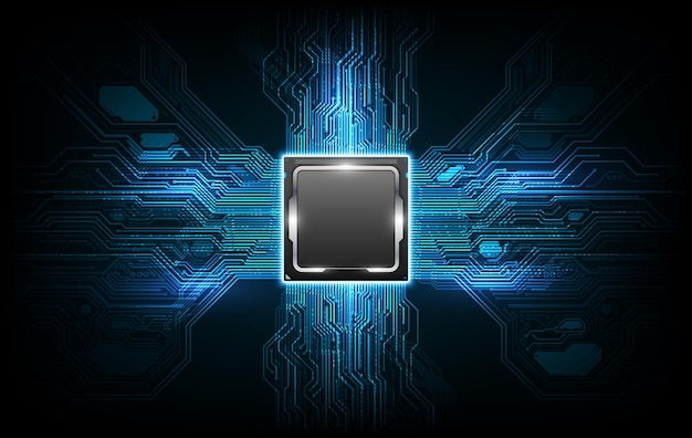 Abstrakt teknologi chip processor baggrund printkort og html kode, 3D illustration blå teknologi baggrund vektor.