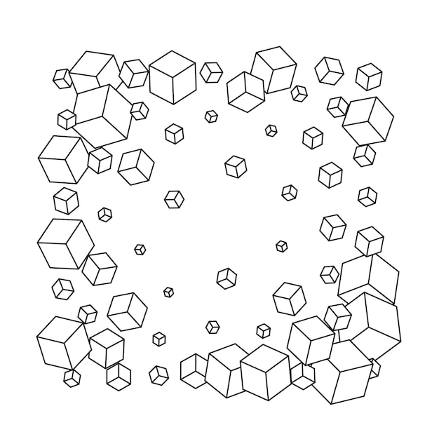 Abstrakt vektor-bakgrund med kubcell. Modern teknikillustration med fyrkantigt nät. Digital geometrisk abstraktion med linjer och punkter.
