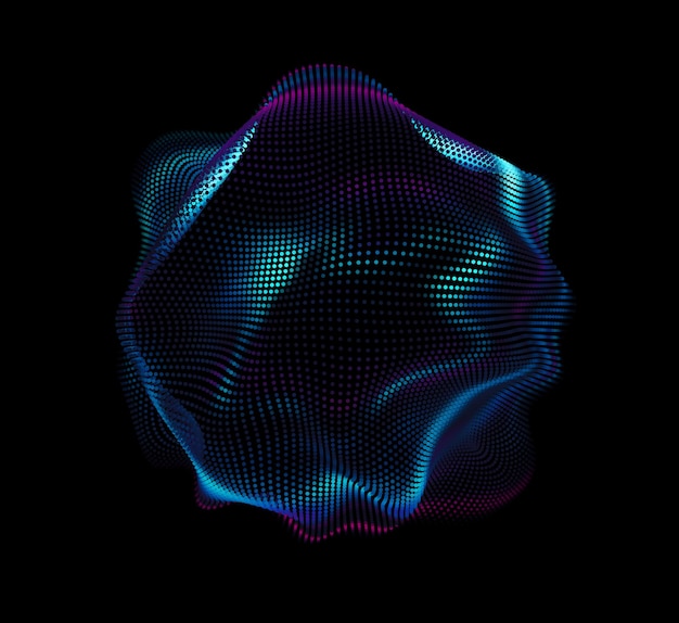 Abstrakt vektor färgstarkt nät på mörk bakgrund. Futuristisk stil på kort. Elegant bakgrund för företagspresentationer. Korrupt punktsfär. Kaosestetik