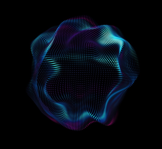 Abstrakt vektor färgstarkt nät på mörk bakgrund. Futuristisk stil på kort. Elegant bakgrund för företagspresentationer. Korrupt punktsfär. Kaosestetik