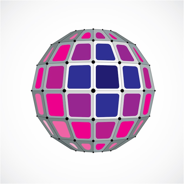 Abstrakt vektor, lågpoly-objekt med svarta linjer och prickar anslutna. Lila 3D-futuristisk glob med överlappande linjer mesh och kvadrater.