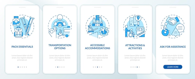 Accessible travel tips blue onboarding mobile app screen