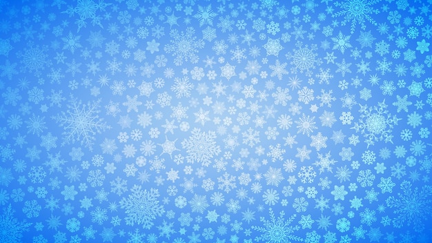 Açık mavi renklerde büyük ve küçük kar tanelerinden oluşan Noel arka planı