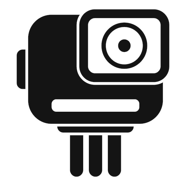 Action camera showing lens and mounting system icon