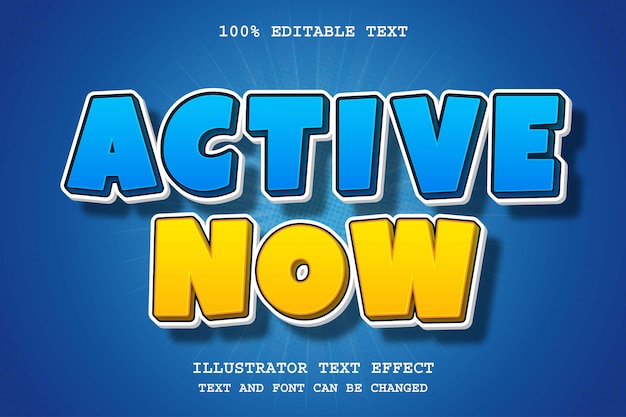 active now,3d editable text effect blue yellow modern shadow comic style