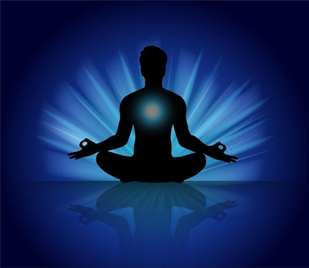 adam soyut arka plan, yoga üzerinde meditasyon yapıyor.