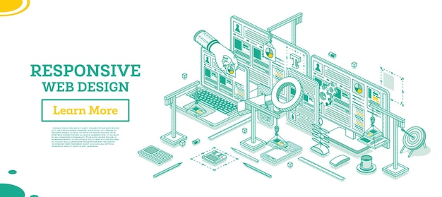 Adaptivt og responsivt webdesign, isometrisk koncept