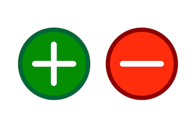 Add and delete signs on isolated white background. Green plus and red minus