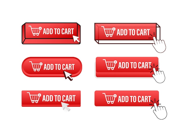 Add to cart Button with pointer clicking Add to cart web buttons set User interface element in fla