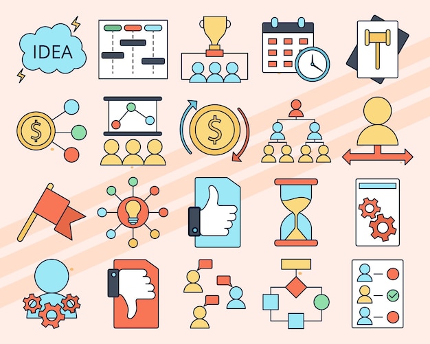 additional project managementthemed vector icons featuring various planning and management elements