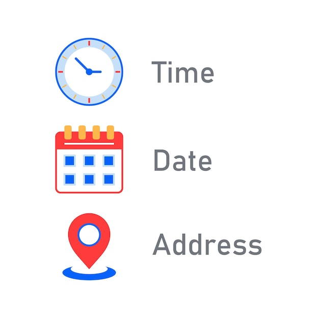 address date time icons event elements location place date reminder