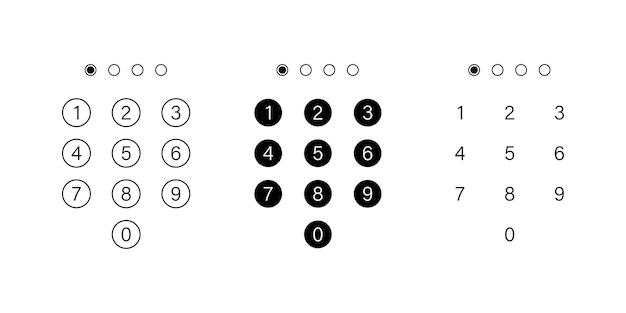 Adgangskode tastatur kollektion. Pincode sikkerhedsverifikation adgang input felt.