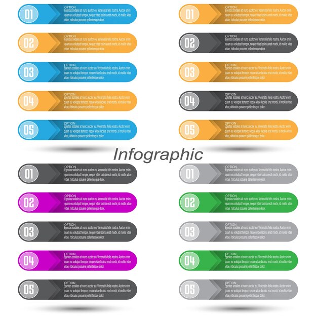Adımlar ve seçeneklerle infografik koleksiyonu